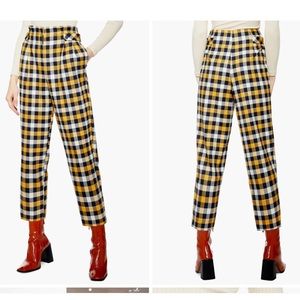 Topshop Tara Check Twill Pants Women US 4 Yellow Black Cropped Plaid Trousers